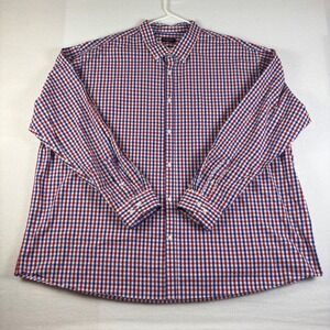 Double Pump Mens 3XLT Gingham Button Down Shirt Red White Blue Cotton Long Sleev